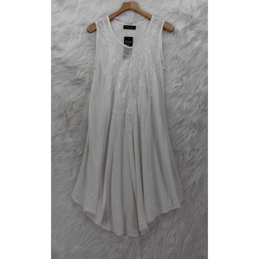 Shore Drive Embroidered Dress Women's OS White Beach Coastal Vacation Boho Gypsy